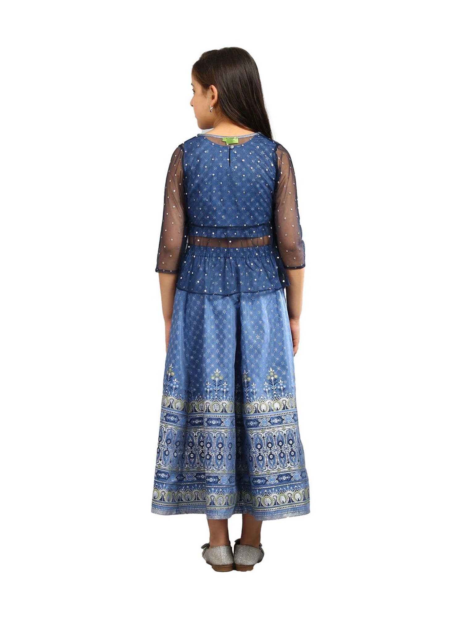 Aurelia Kids Blue Embellished Top, Skirt with Shrug