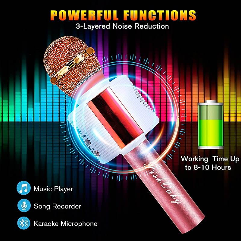 Karaoke Microphone, Bluetooth Karaoke Machine Kids Portable Mic Player Speaker with LED & Music Singing Voice Recording for Christmas Birthday Home Party KTV Outdoor