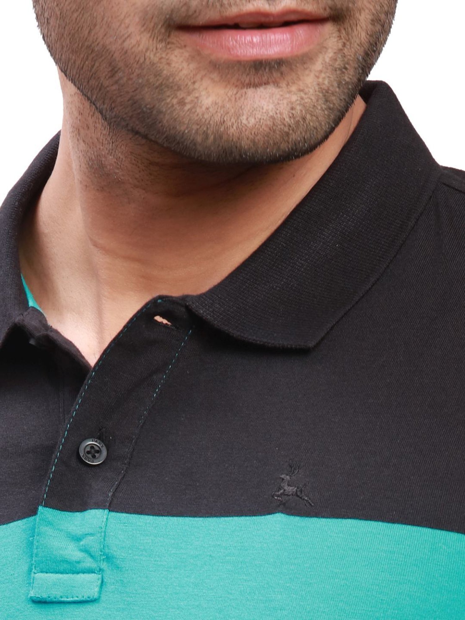 Parx Black Cotton Regular Fit Colour Block Polo T-Shirt