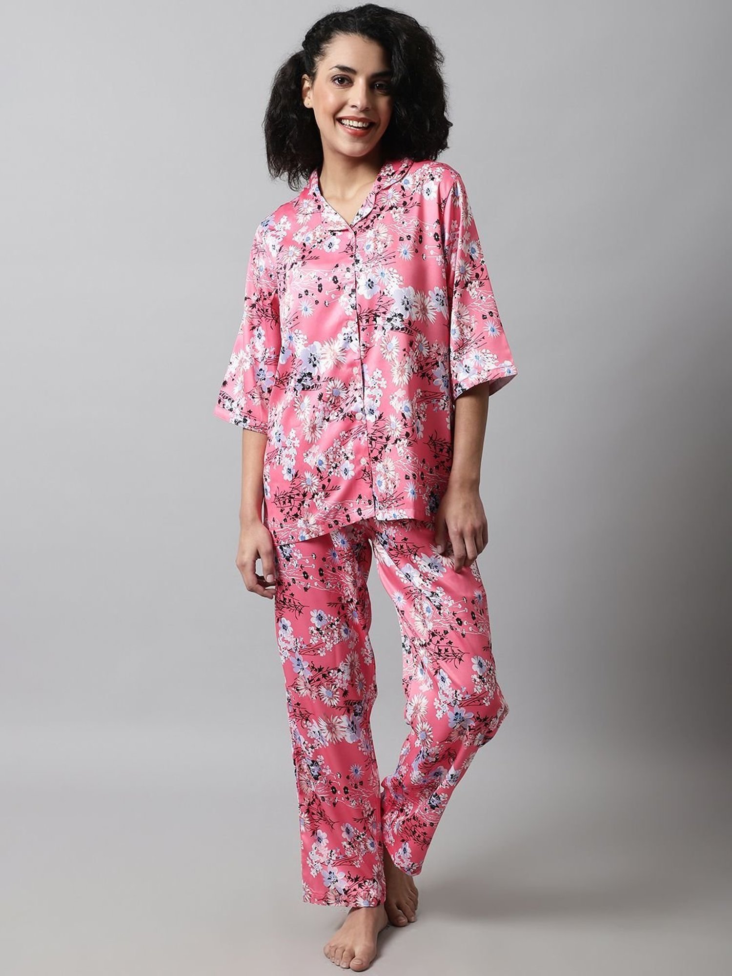Kanvin Pink Printed Top Pyjamas Set