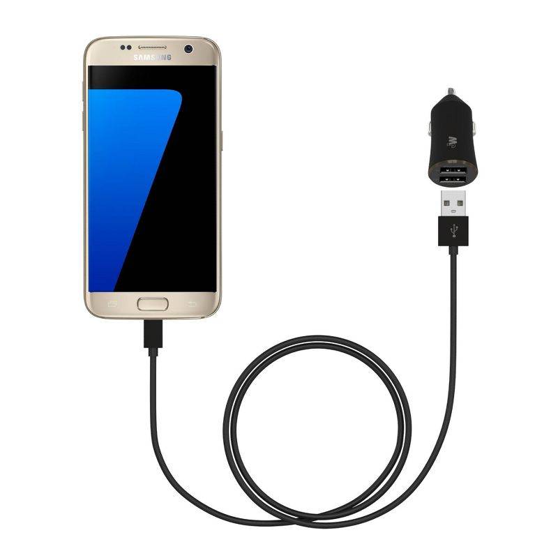 Just Wireless 2.4A/12W 2-Port USB-A Car Charger with 6ft TPU Micro USB to USB-A Cable - Black