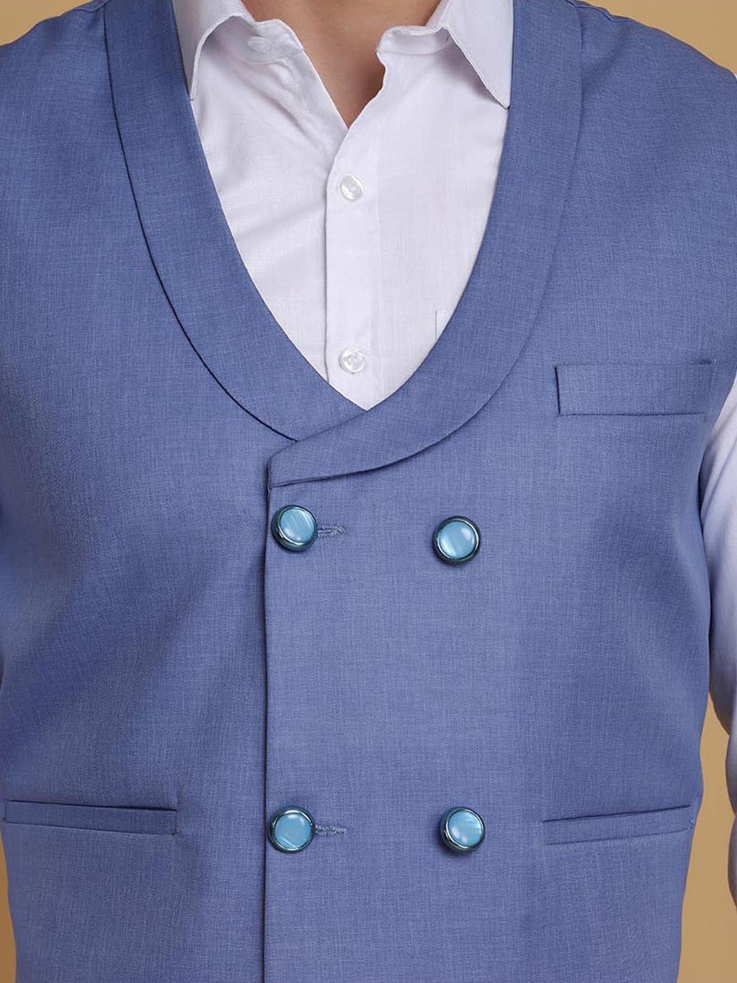 TAHVO Light Blue Slim Fit Waistcoat