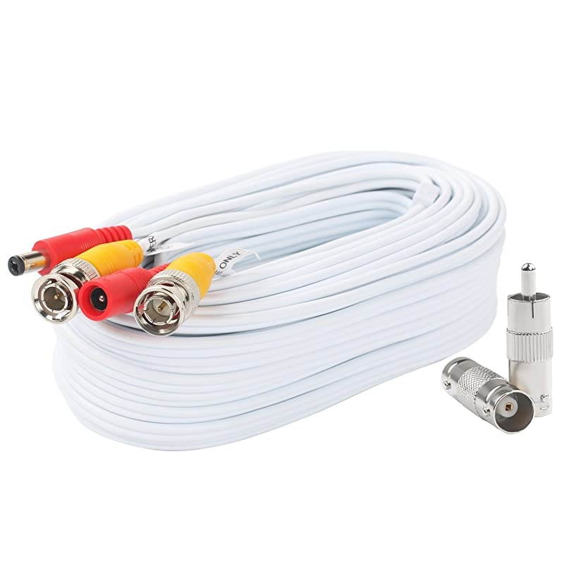 Video Power Cable 60 Feet PreMade AllinOne Video Security Camera Cable Wire with Two Connectors for CCTV DVR Surveillance System