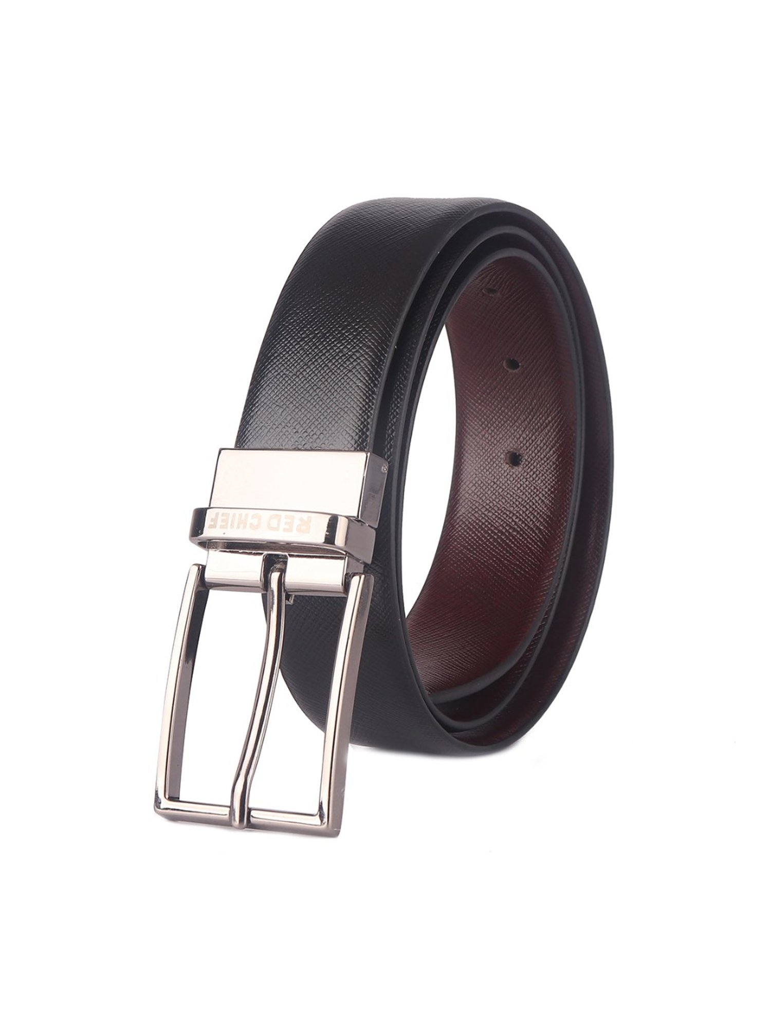 Red Chief Black & Cherry Leather Reversible Formal Belt For Men