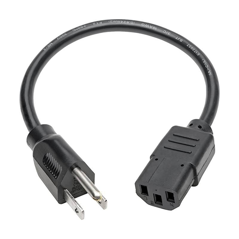 Standard Computer Power Cord 10A,18AWG (NEMA 5-15P to IEC-320-C13) 1-ft.(P006-001) Black