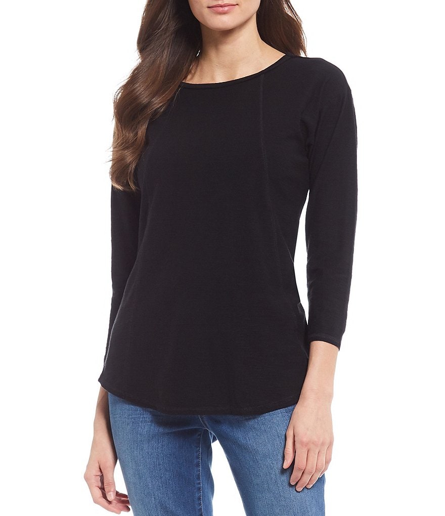 Westbound 3/4 Sleeve Seam Solid Cotton Blend Tee