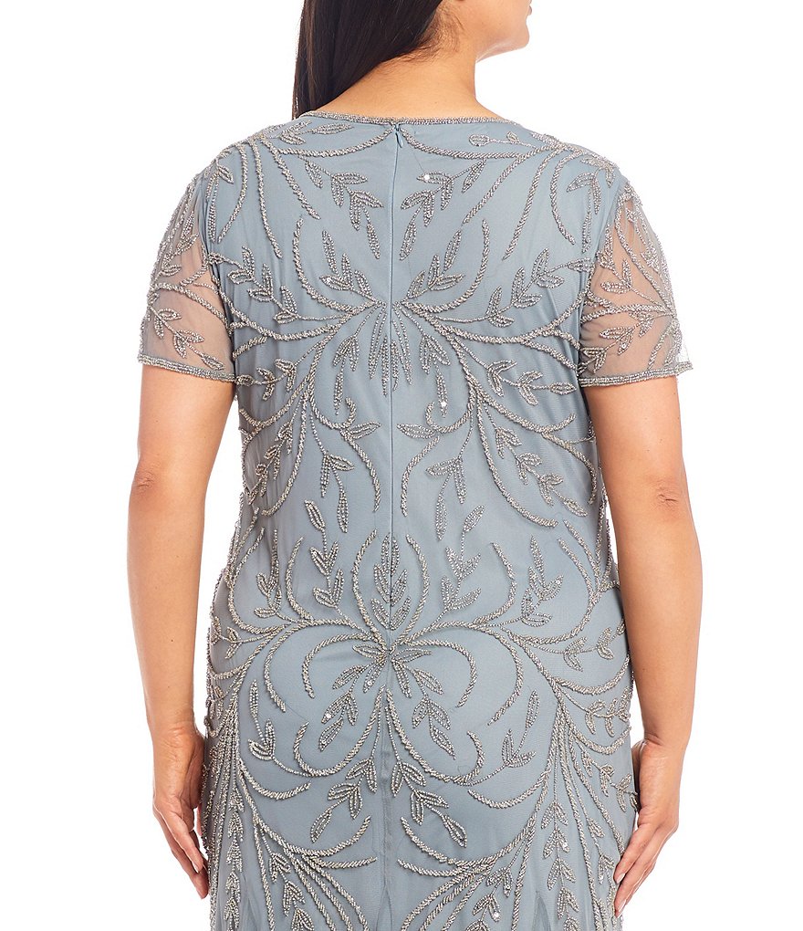 Pisarro Nights Plus Size Beaded V-Neck Short Sleeve Gown