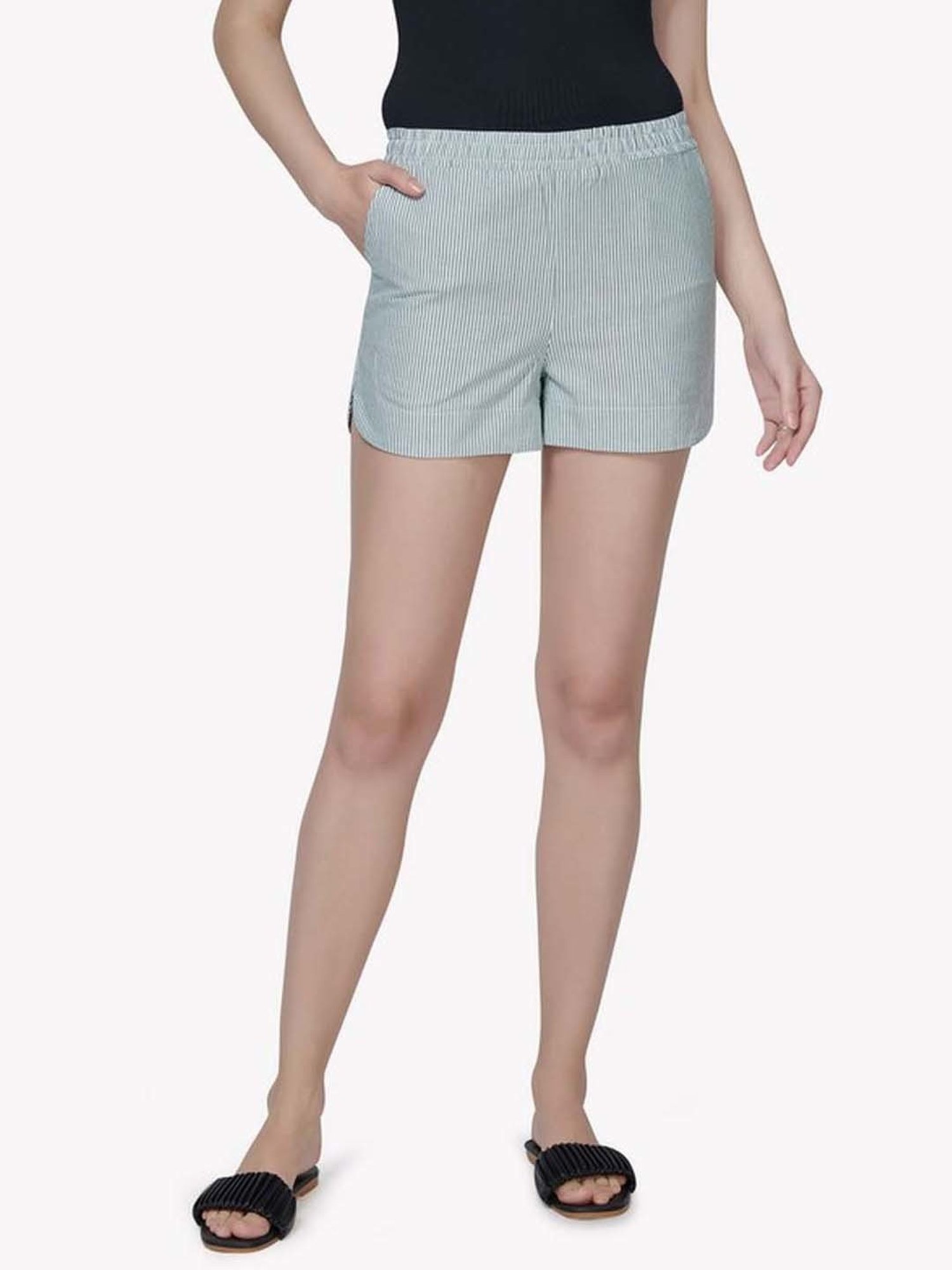 VASTRADO Green Cotton Striped Shorts