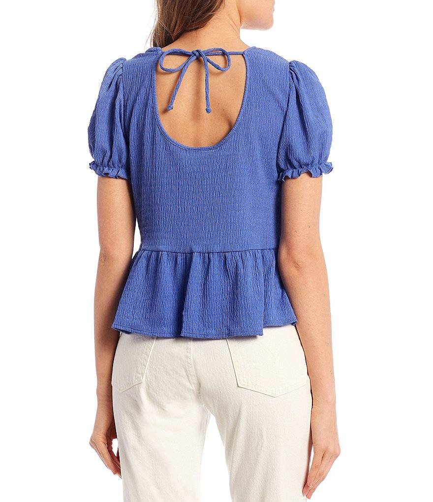 I.N. San Francisco Puff-Sleeve Tie-Neck Babydoll Top