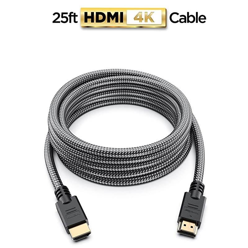 4K HDMI Cable 25 ft | High Speed, Braided Nylon & Gold Connectors, 4K @ 60Hz, Ultra HD, 2K, 1080P & ARC Compatible | for Laptop, Monitor, PS5, PS4, Xbox One, Fire TV, Apple TV & More
