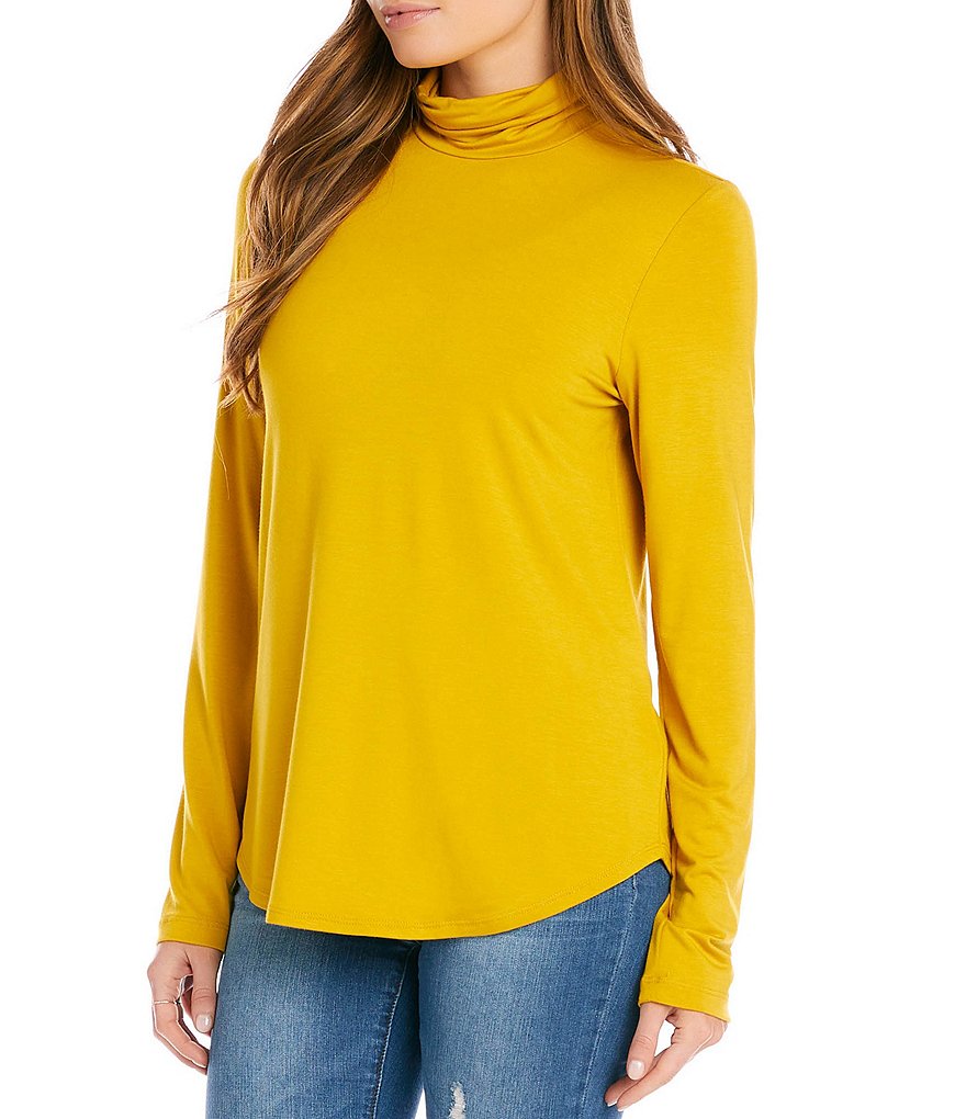 Karen Kane Long Sleeve Curved Hem Jersey Knit Turtleneck