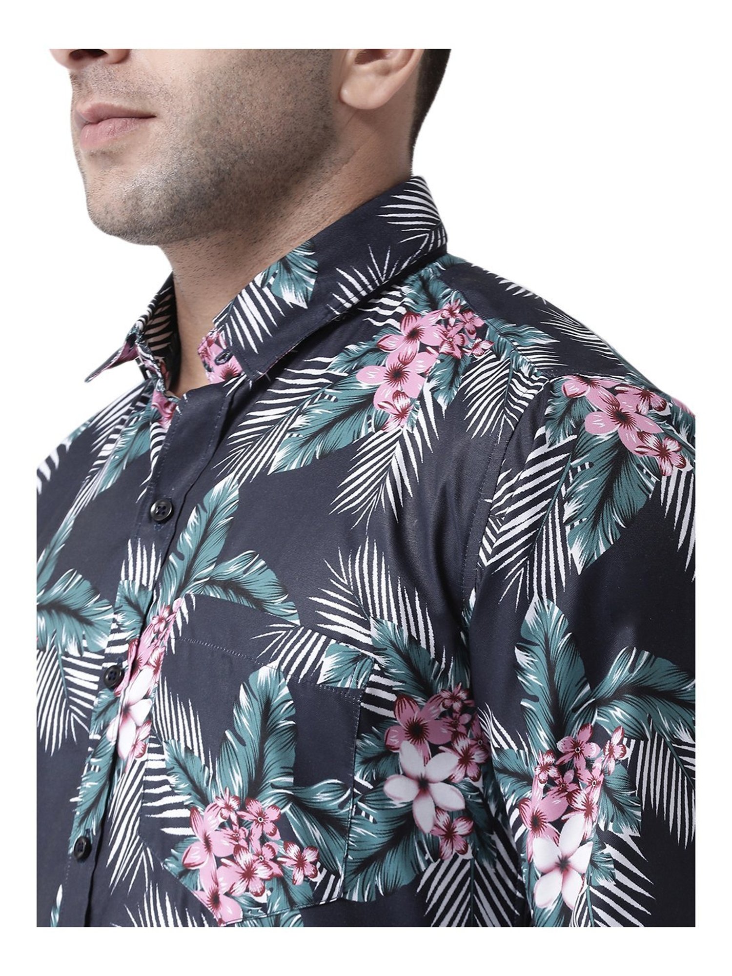 Hang Up Black & Green Cotton Slim Fit Printed Shirt