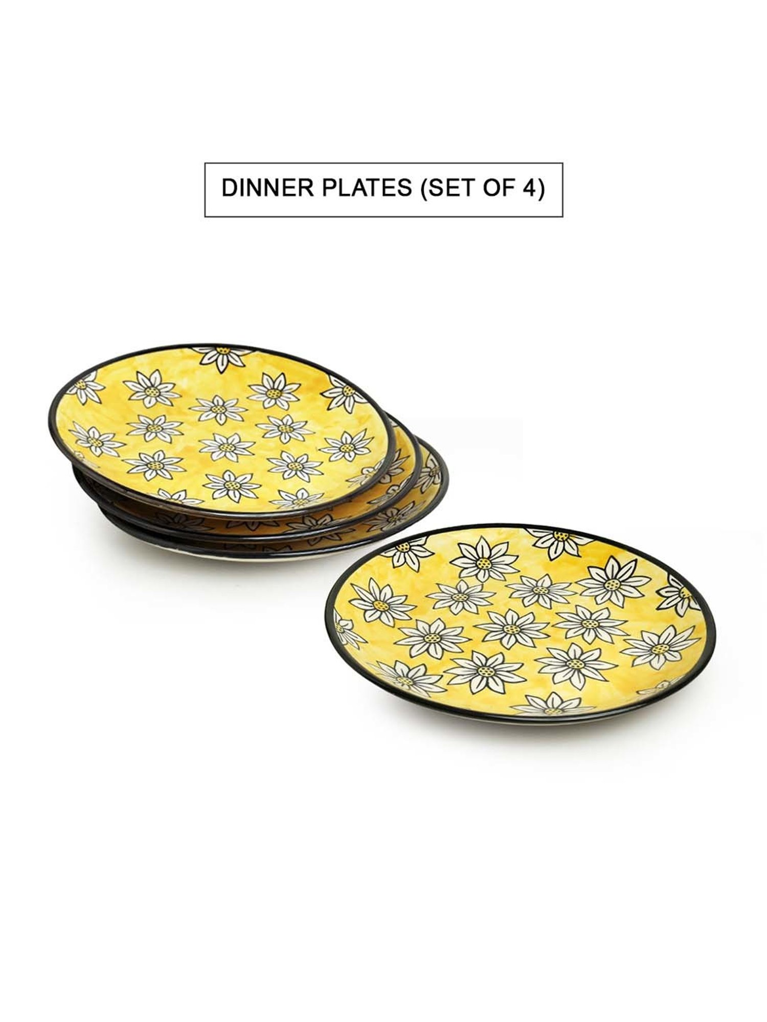 Nestasia Premium Quality Mandala Yellow Spiral Printed Square Shaped Ceramic Plate With Handle