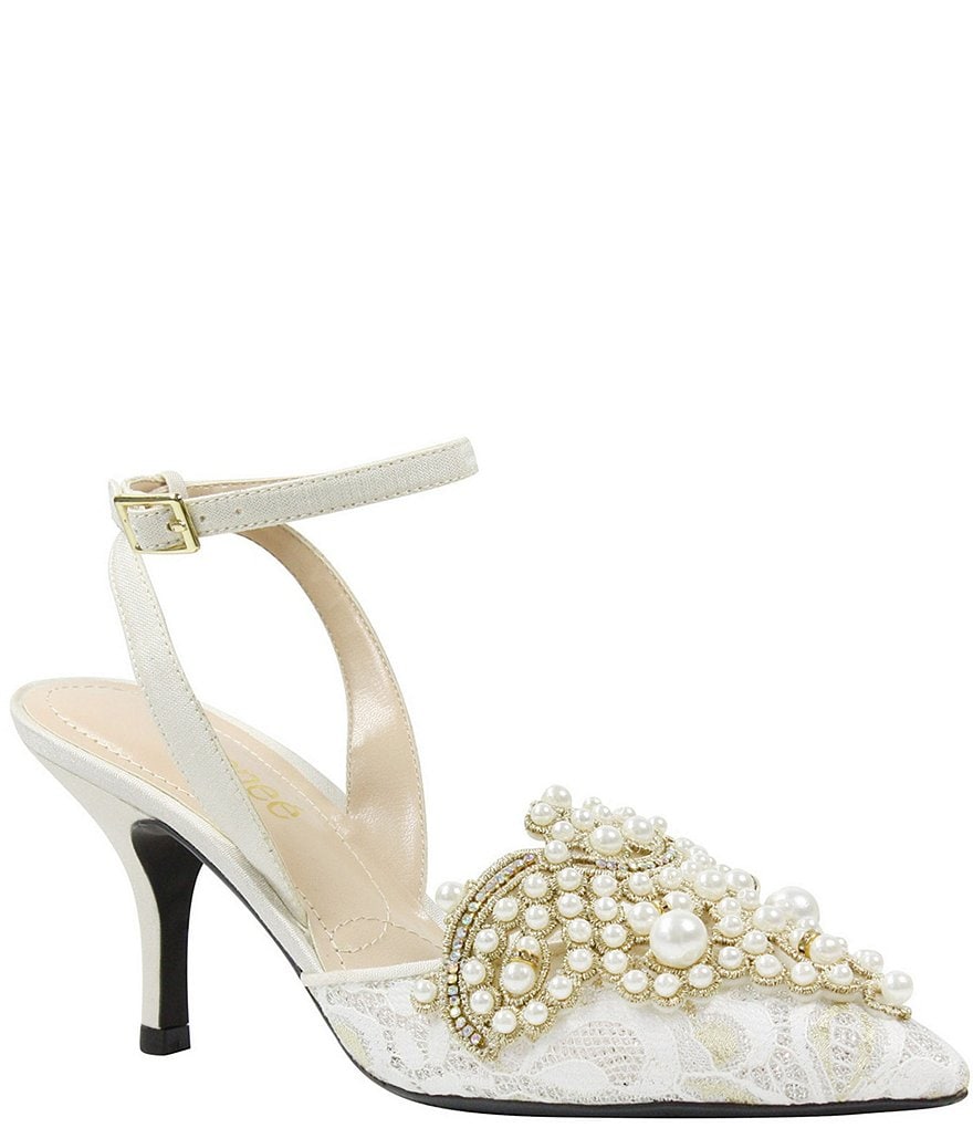 J. Renee Desdemona Floral Pearl Ornament Ankle Strap Pumps