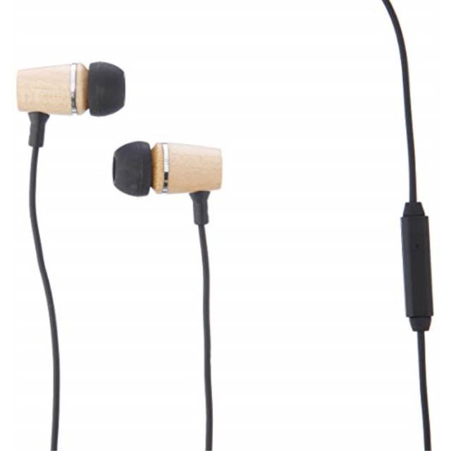 francois et mimi elite genuine 3.5mm wood in-ear noise-isolating earbuds headphones with mic, retail packaging