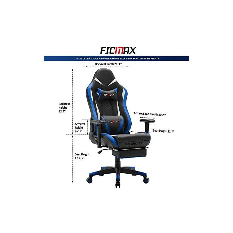 Ergonomic Massage Gaming Chair Reclining Racing Office Chair High Back PU Leather Computer Desk Chair with Footrest Big and Tall E-Sports Chair with Headrest and Lumbar Support (Blue)
