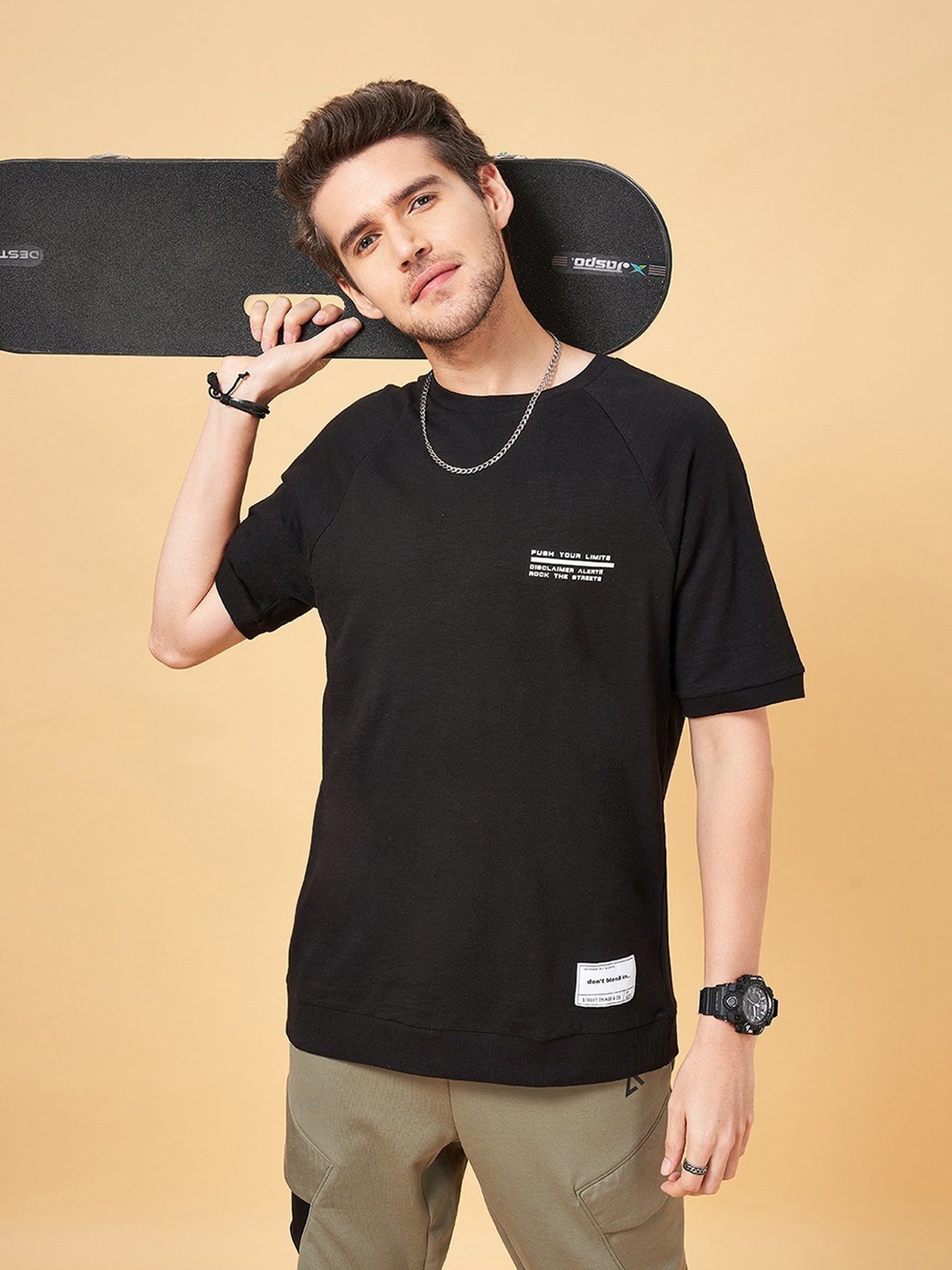 Street 808 By Pantaloons Black Cotton Regular Fit T-Shirt