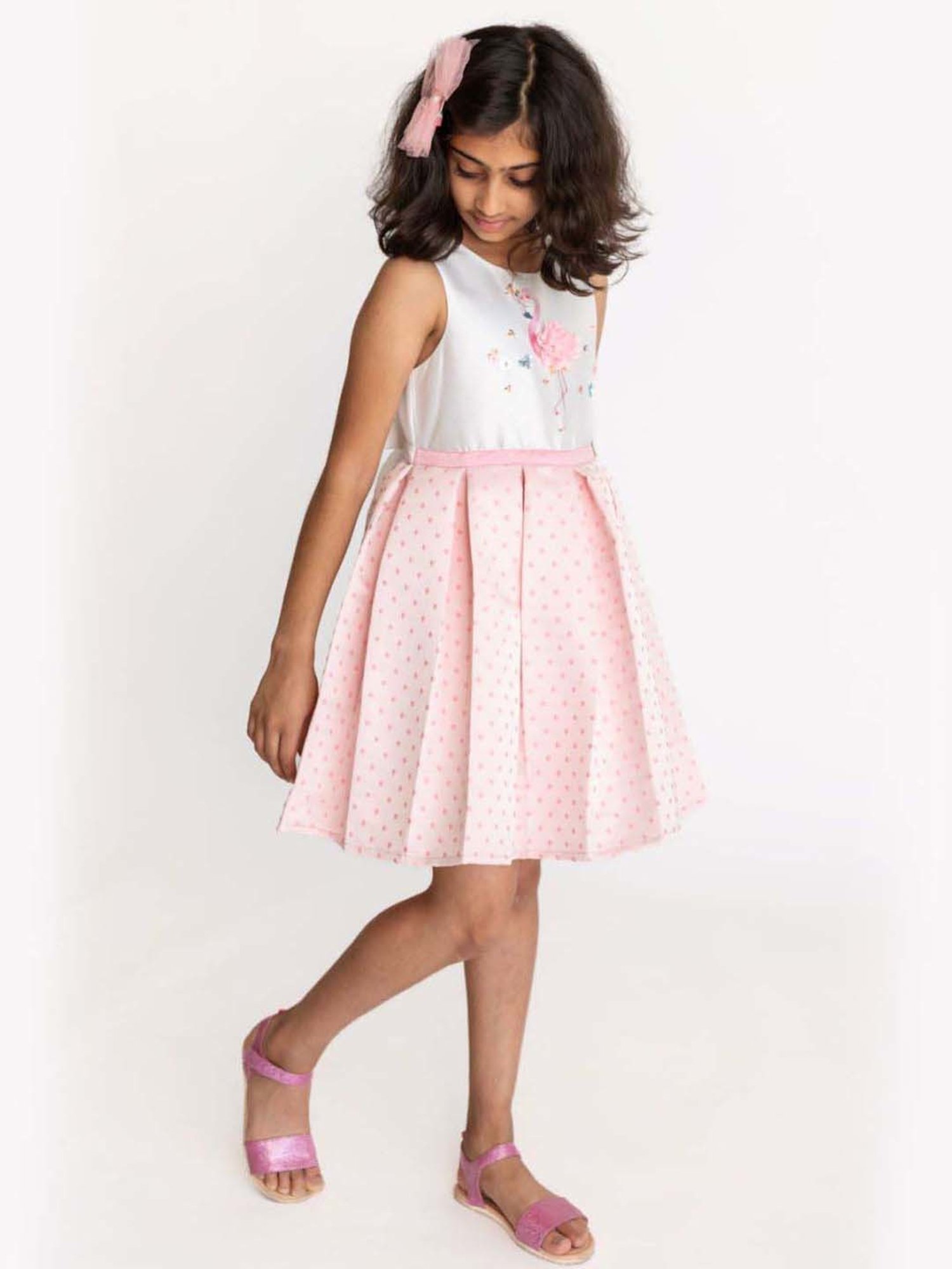A Little Fable White & Pink Applique Dress