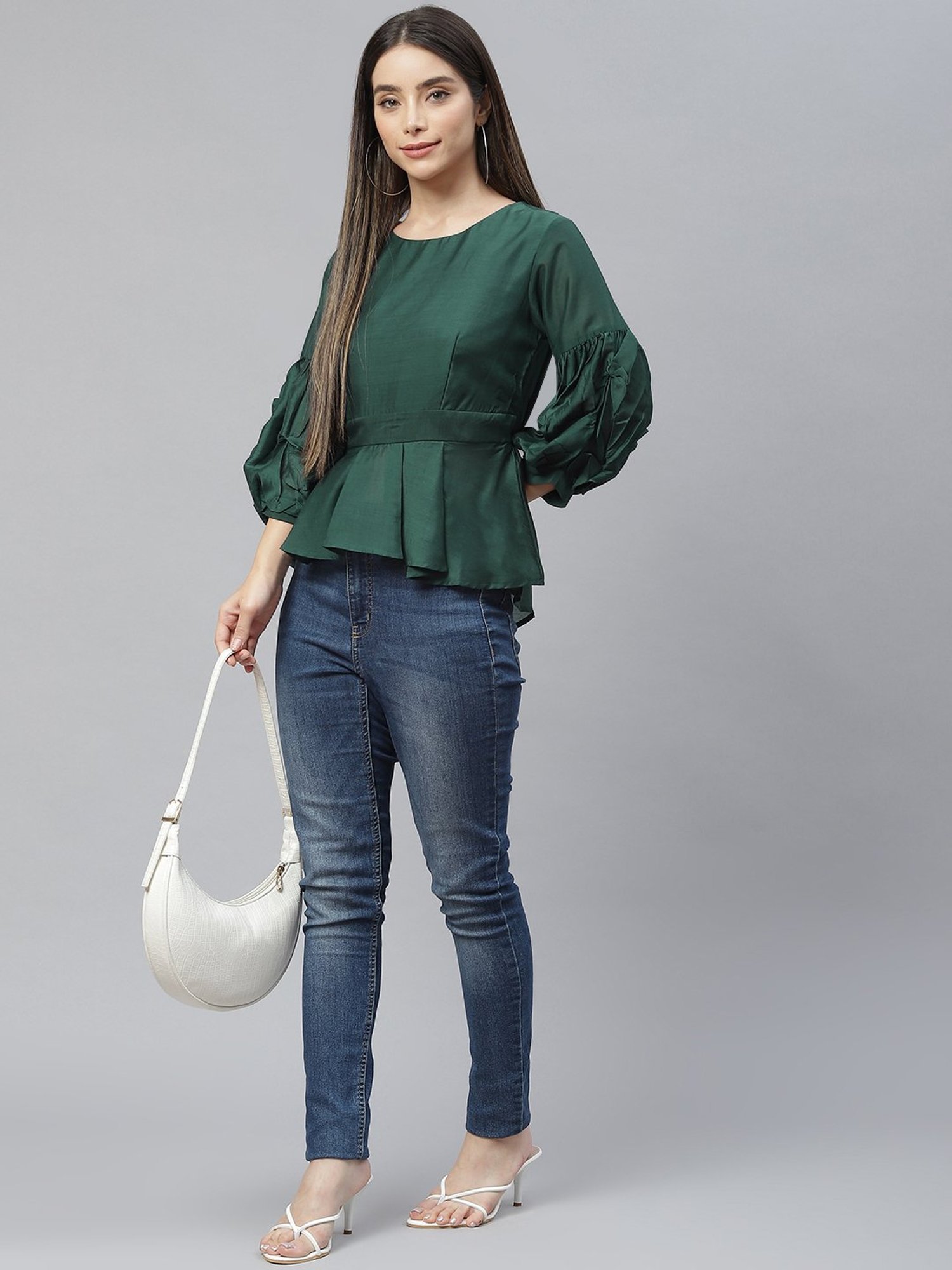 Cottinfab Green Regular Fit Peplum Top