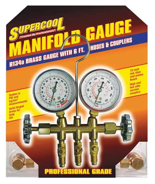 SUPERCOOL 66 A/C Manifold Gauge,PSI and BAR,Brass