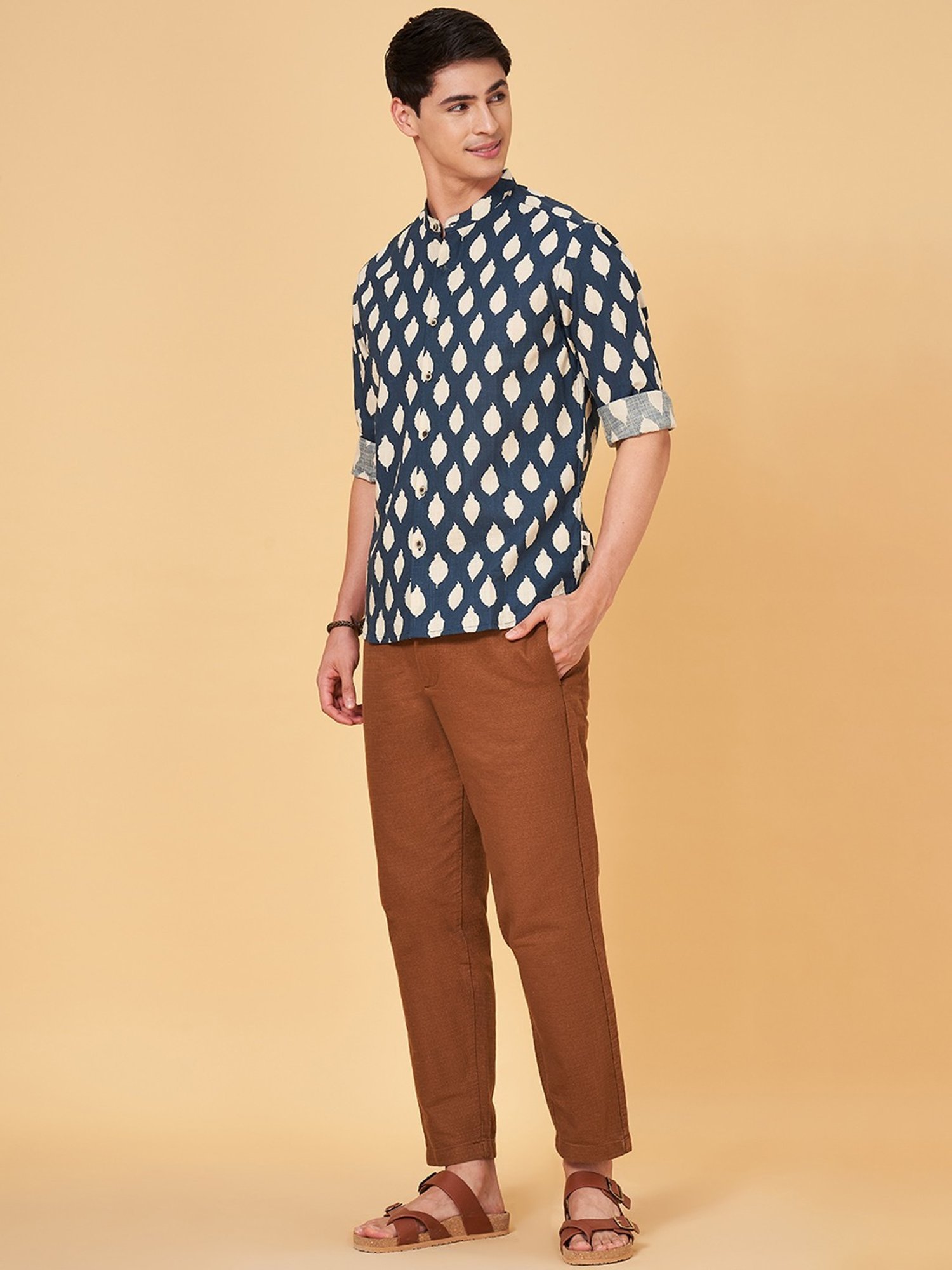 Indus Route By Pantaloons Midnight Navy Regular Fit Printed Shirt