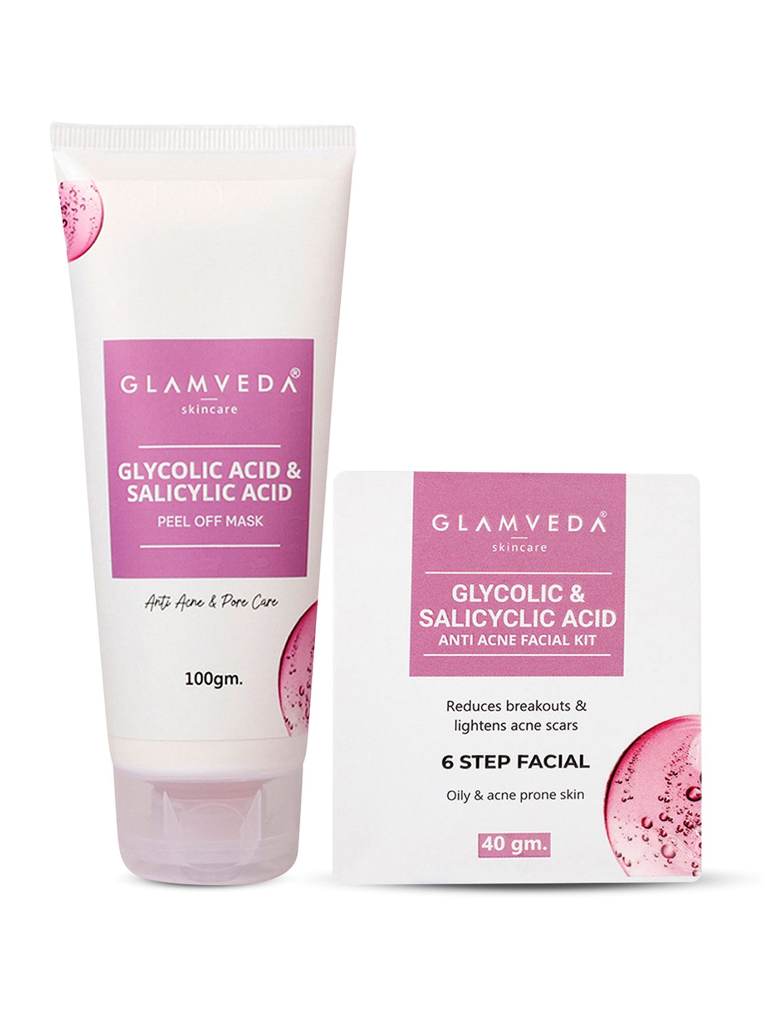 Glamveda Glycolic & Salicylic Acid Anti Acne Facial Kit and Peel Off Mask Combo