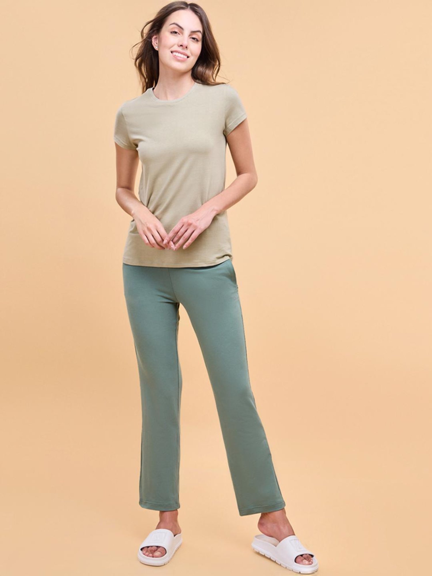 Enamor Forest Green Cotton Lounge Track Pants