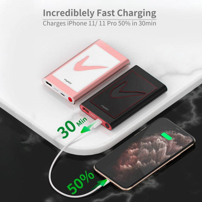 VogDUO Power Go, 10000mAh Power Bank, USB-C, Ultra-Compact, Fast charging, External Battery for iPhone, iPad, Samsung Galaxy, Android, AirPods Pro, Black