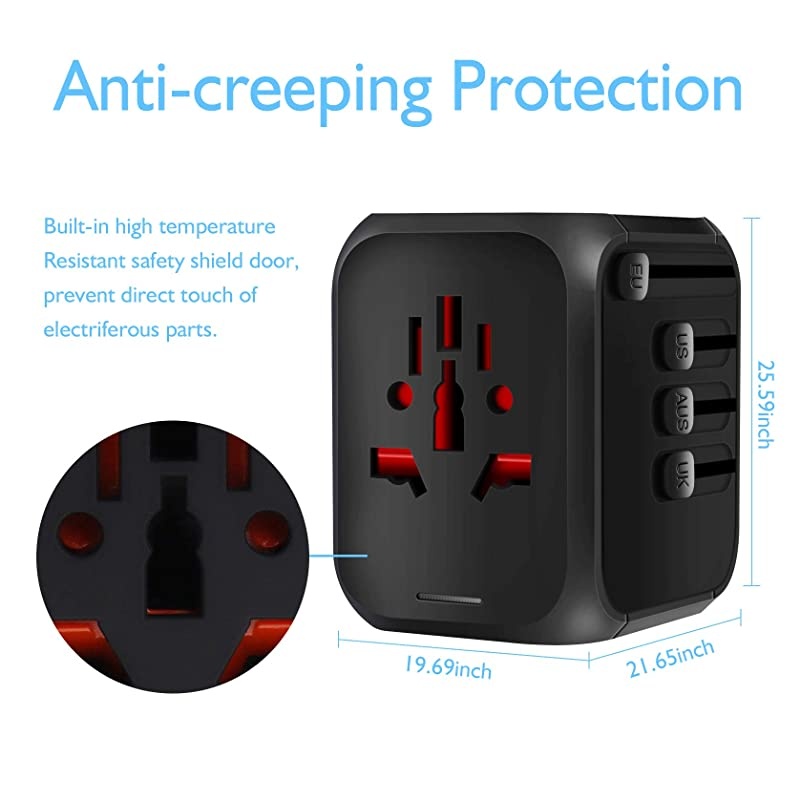 Universal Travel Adapter  Allinone International Power Adapter with 24A USB European Adapter Travel Power Adapter Wall Charger for UK EU AU Asia Covers 150+Countries New Black