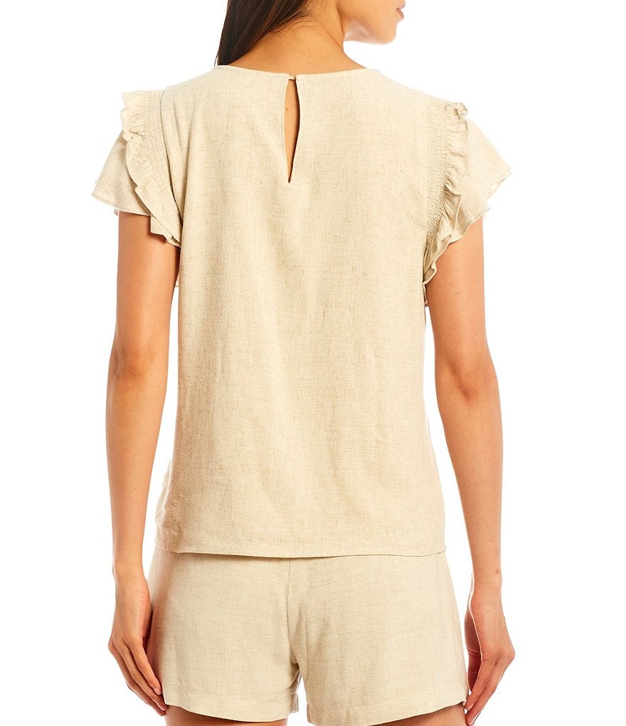 Sugarlips Ruffle Cap Sleeve Coordinating Round Neck Linen Top