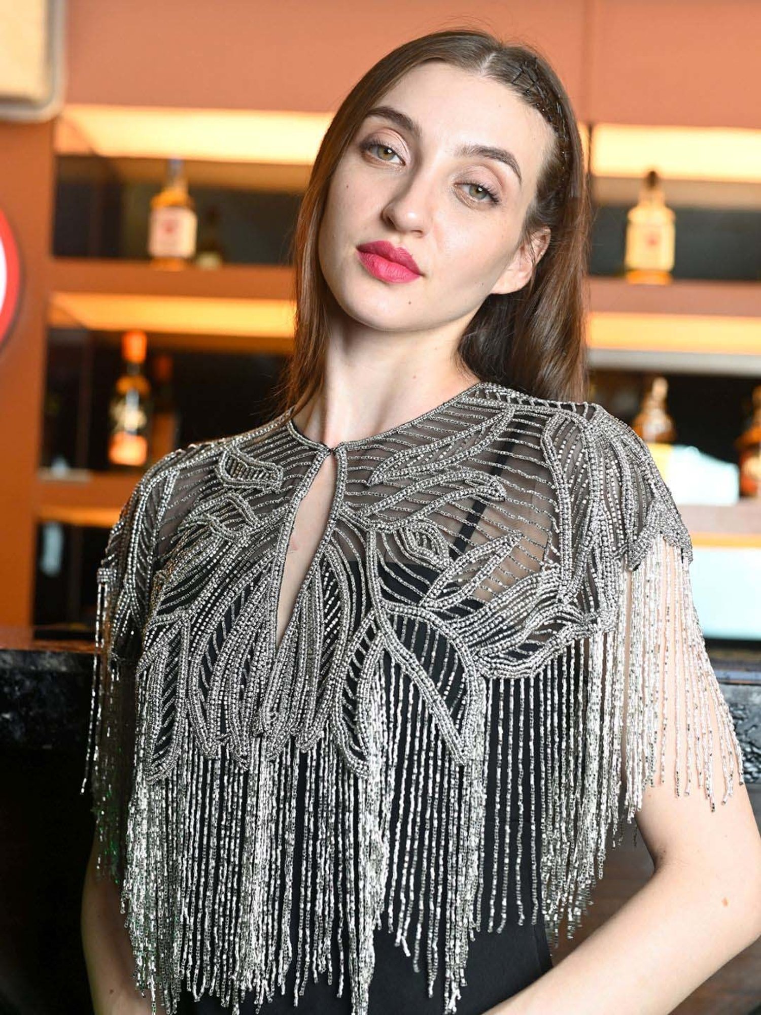 Odette Black & Silver Embellished Fancy Cape