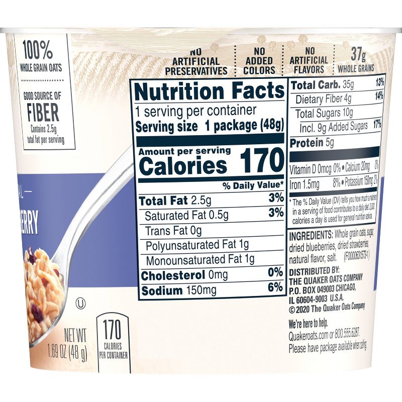 Quaker Instant Oatmeal Cup Blueberry & Strawberry - 1.69oz