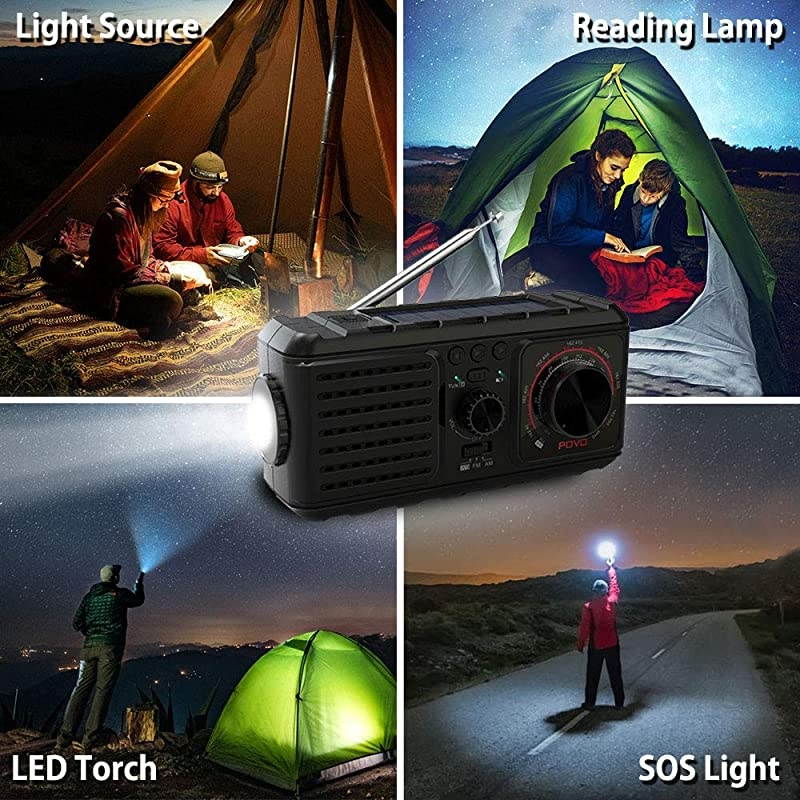 Radio Survival Hand Crank Self Powered AM FM NOAA Weather Station SOS Alarm Radio Kits with LED Flashlights Music 2200mAh Solar Portable Charger for Camping Supplies Disaster Preparedness