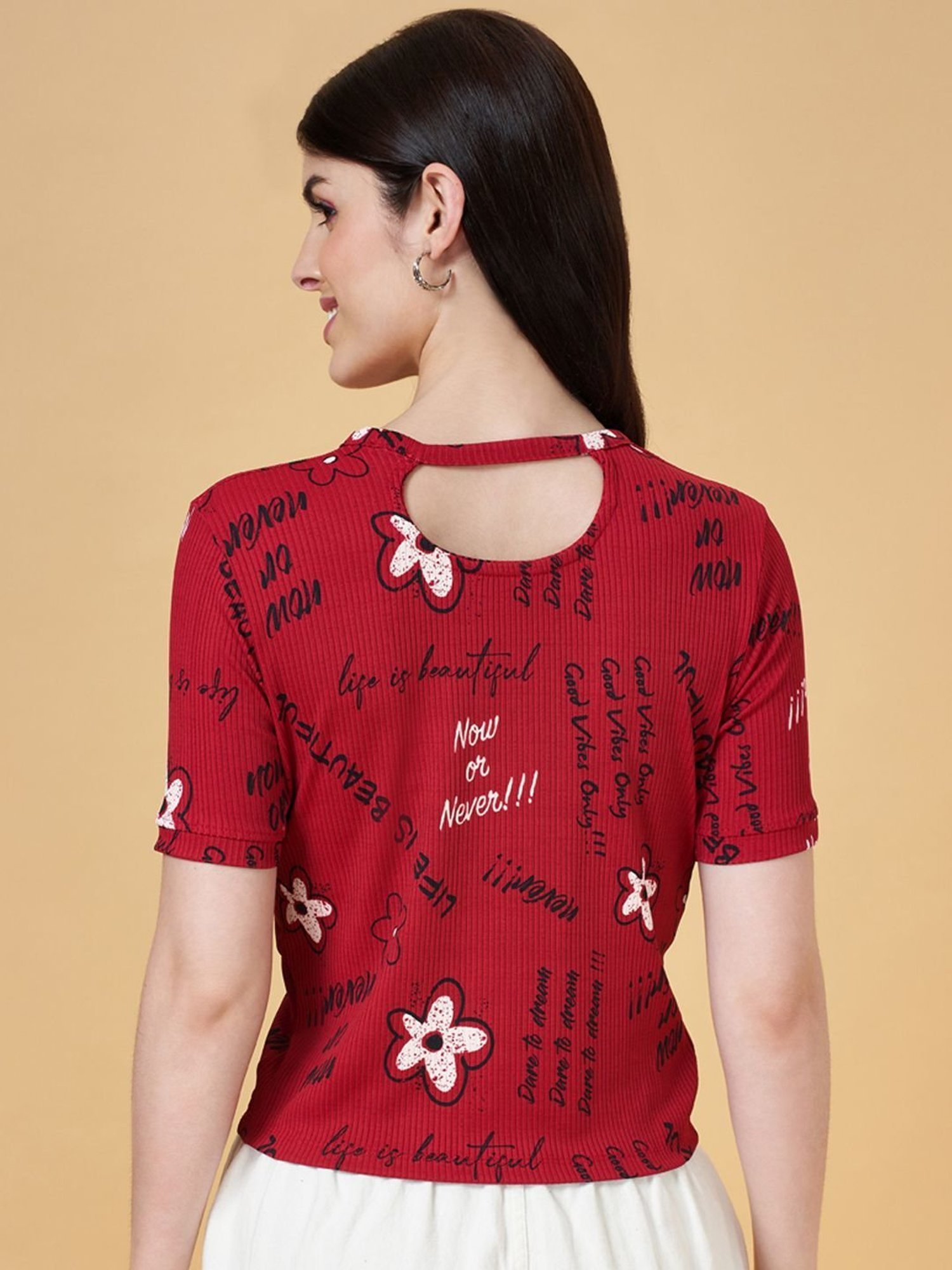 People by Pantaloons Maroon Printed Top