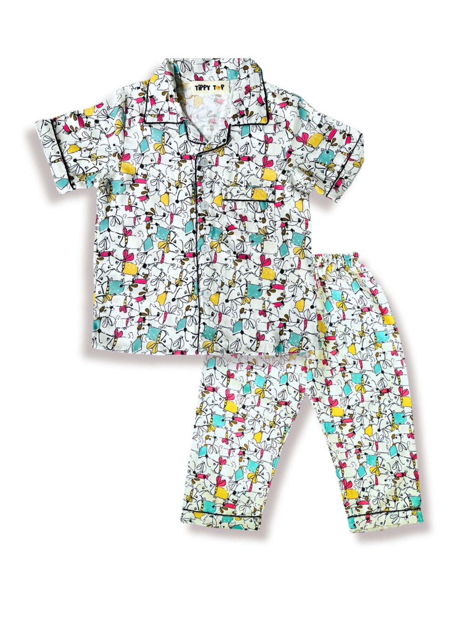 Tippy Top Girls White Printed Shirt with Pants