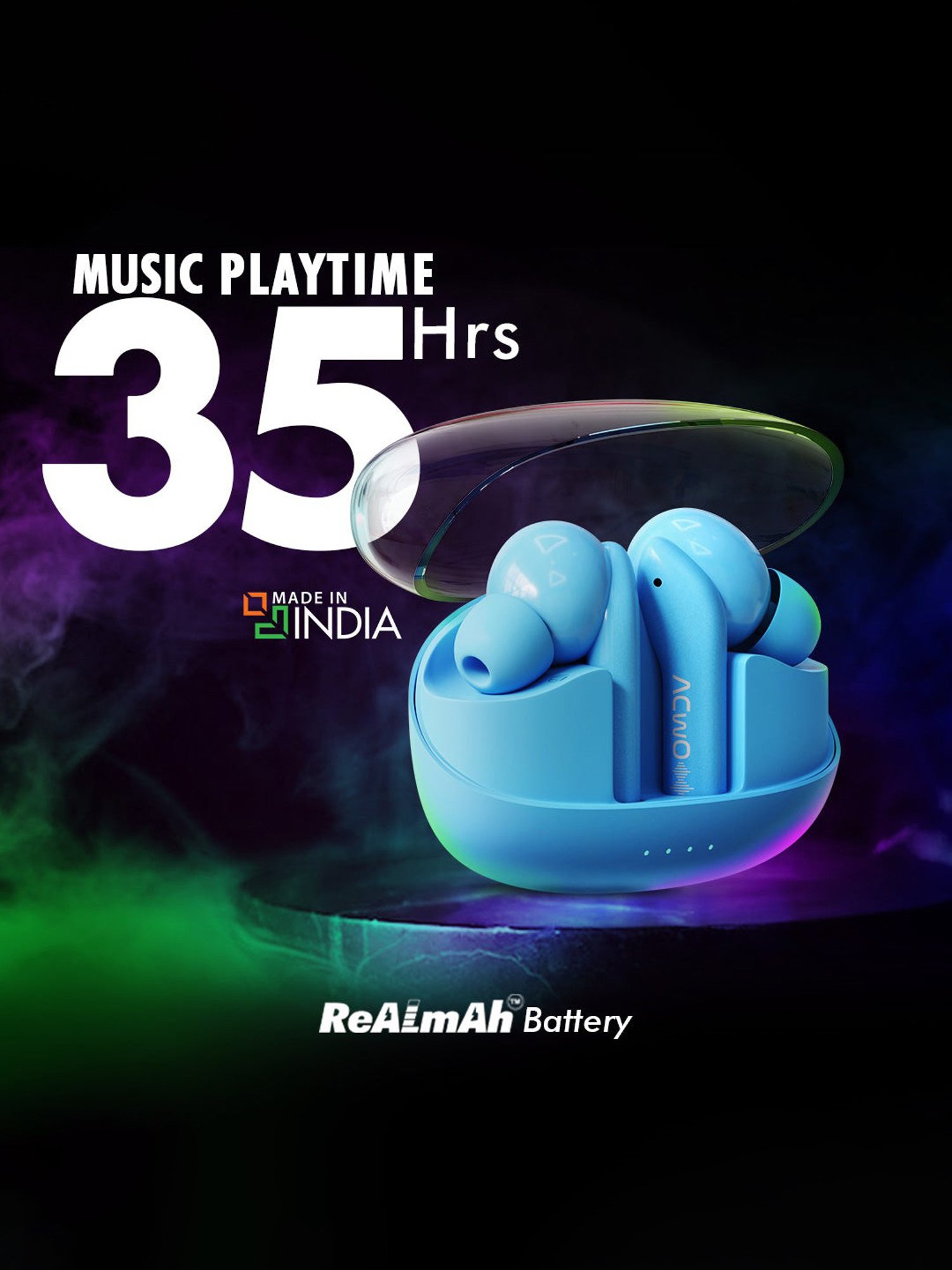 ACwO DwOTS 535 In Ear BT Earbuds with 35H Playtime & BasS BooM X Sound (Maya Blue, True Wireless)