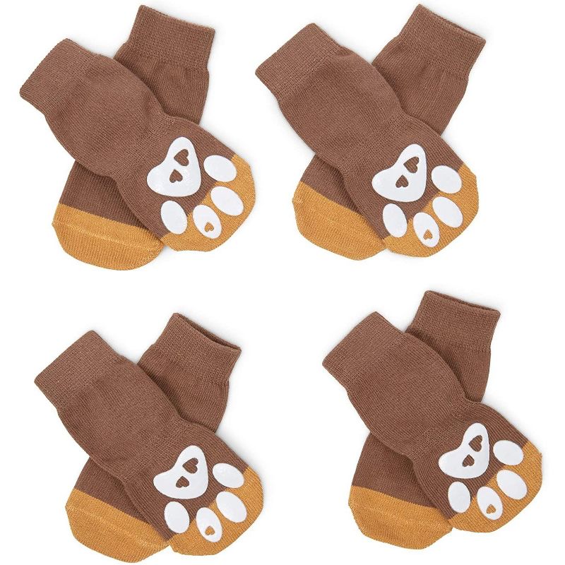 2-Pair Anti-Slip Dog Socks, Paw Protection Ginger Brown (Medium, 8 Pieces)