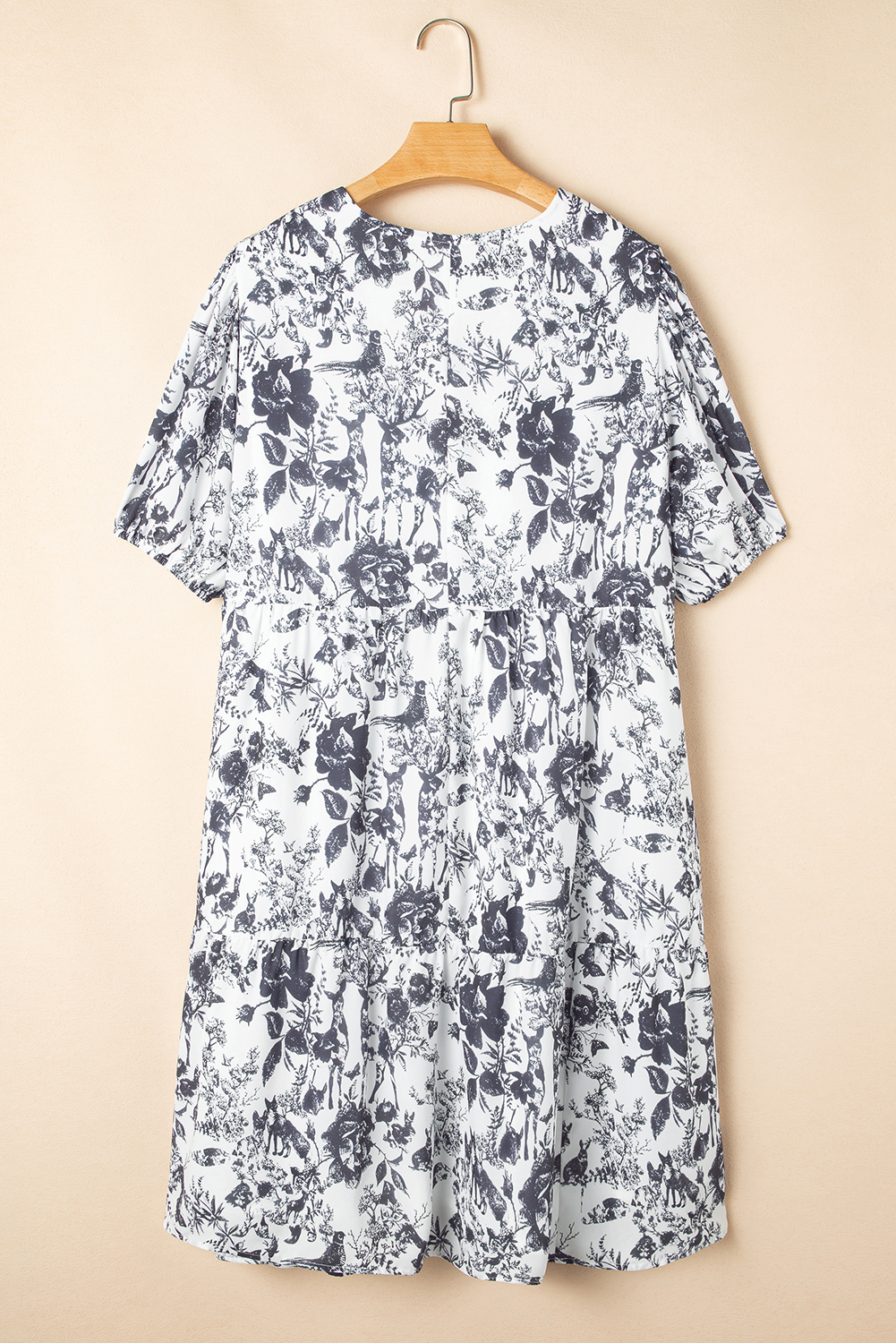 Black Leopard Patchwork Split Neck Ruffle Plus Size Dress