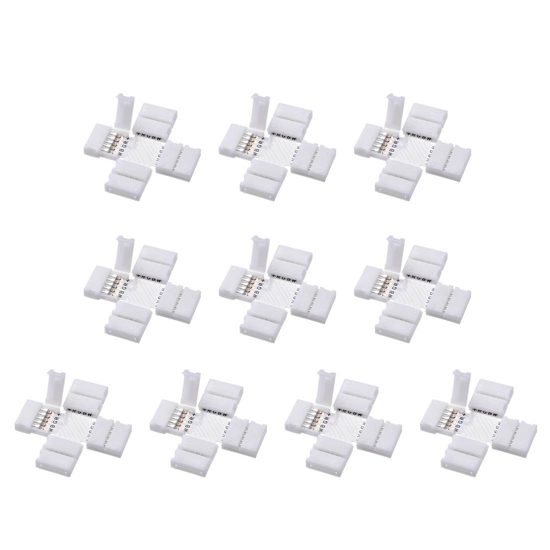 12mm 5P Cross Shape LED Strip Connector Quick Splitter for 5050 RGB 5 Conductor Strip Lights 10Pcs