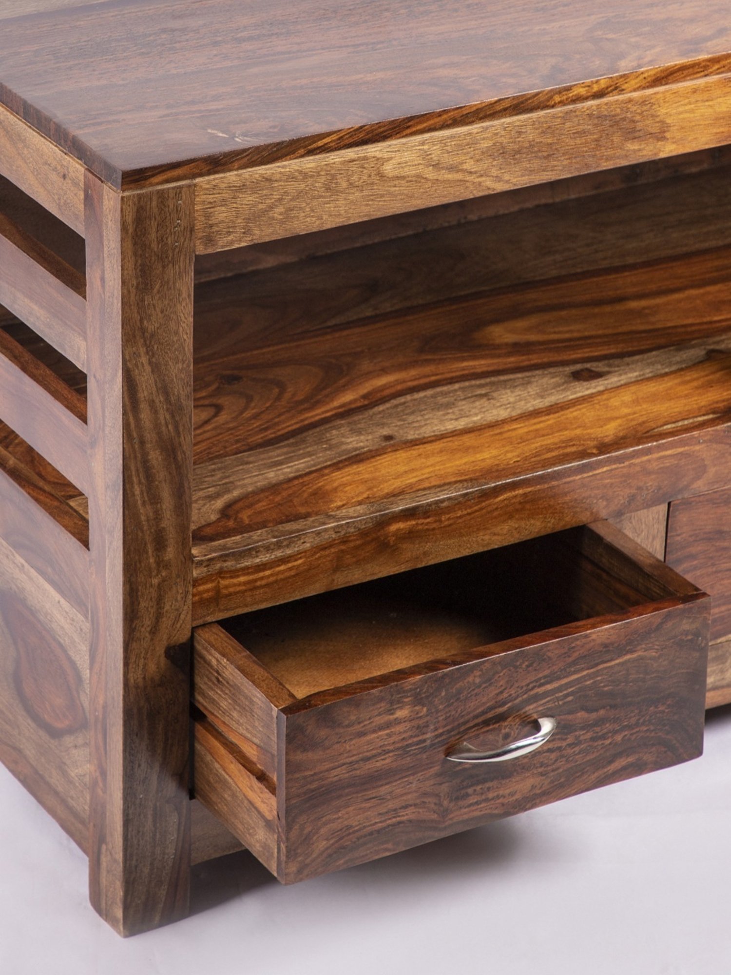 Ikiriya Allen Solid Brown Wood Console Table Teak Finish