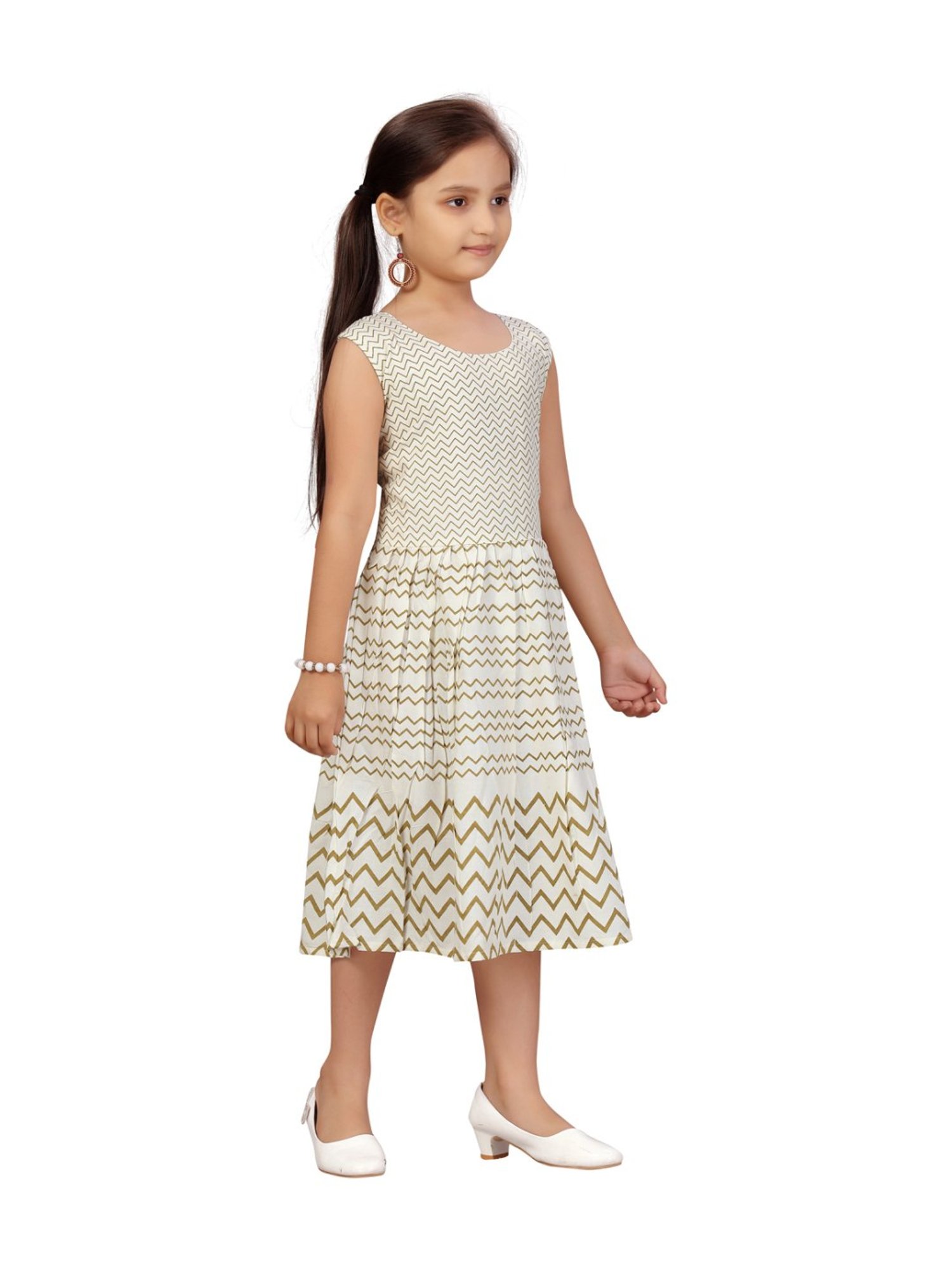 Aarika Kids Cream Cotton Striped Dress