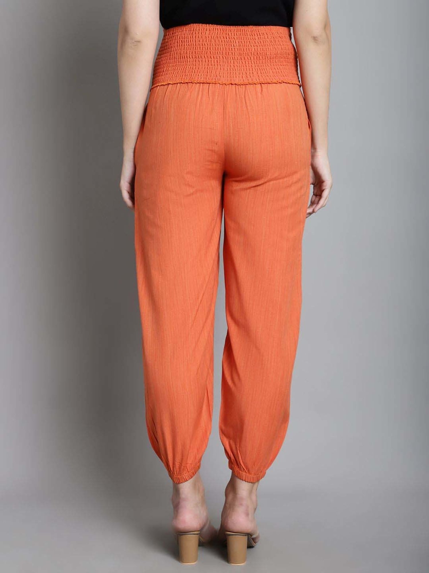 Moms Maternity Orange Cotton High Rise Maternity Joggers