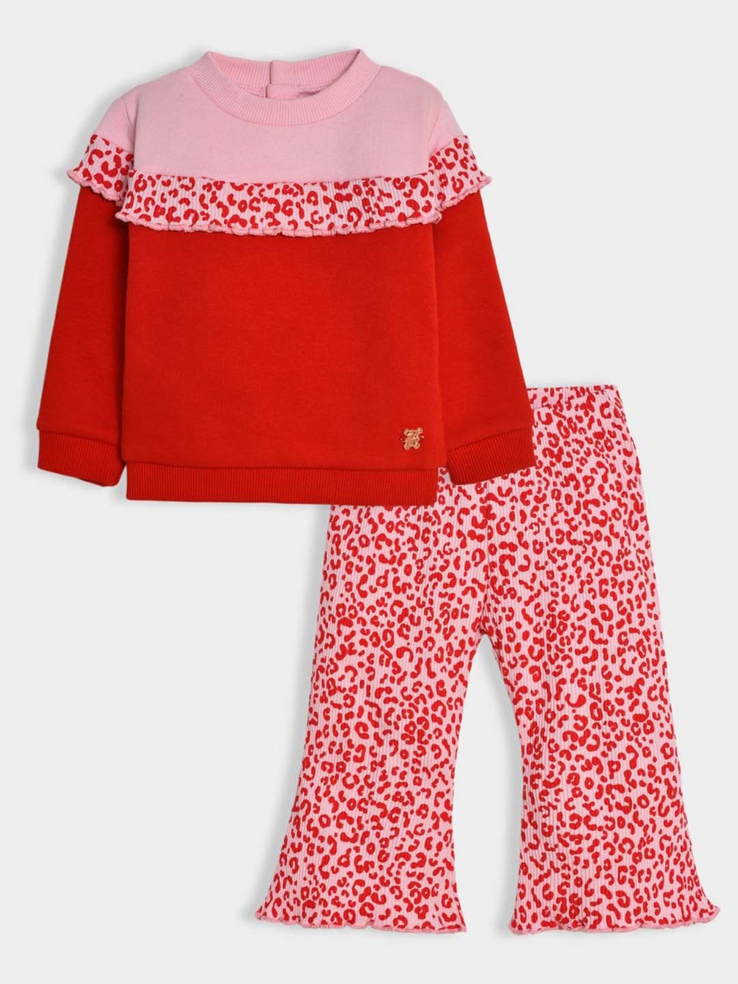 MiArcus Girls Red & Pink Printed Full Sleeves Clothing Sets