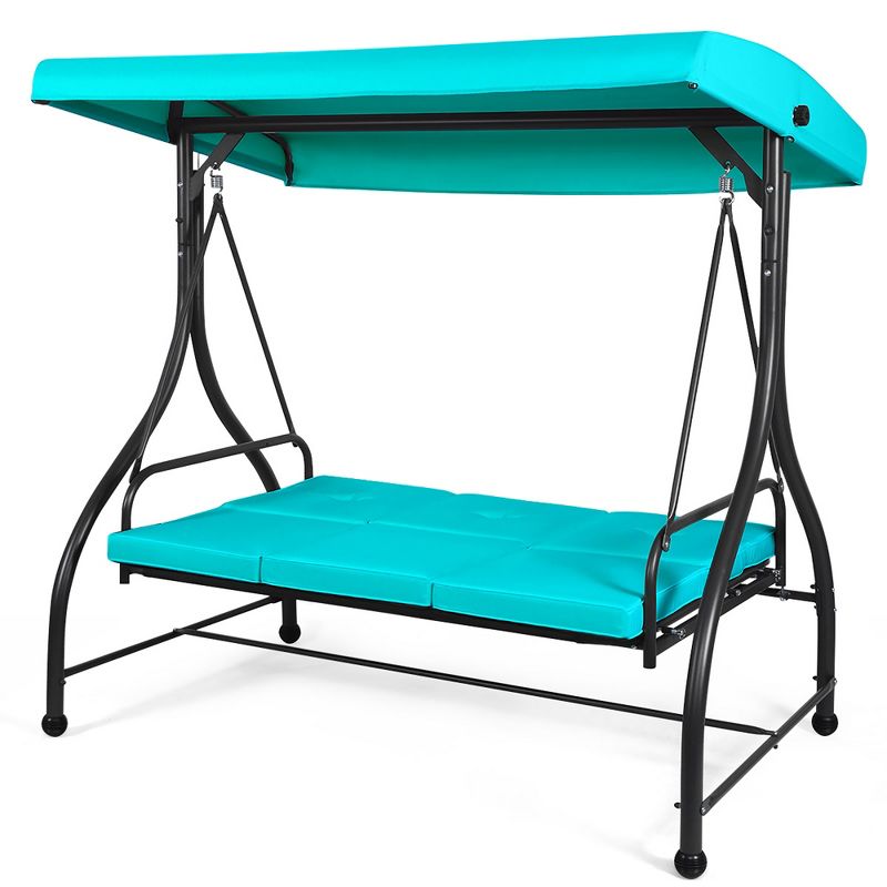 Costway Converting Outdoor Swing Canopy Hammock 3 Seats  Patio Deck Furniture Turquoise