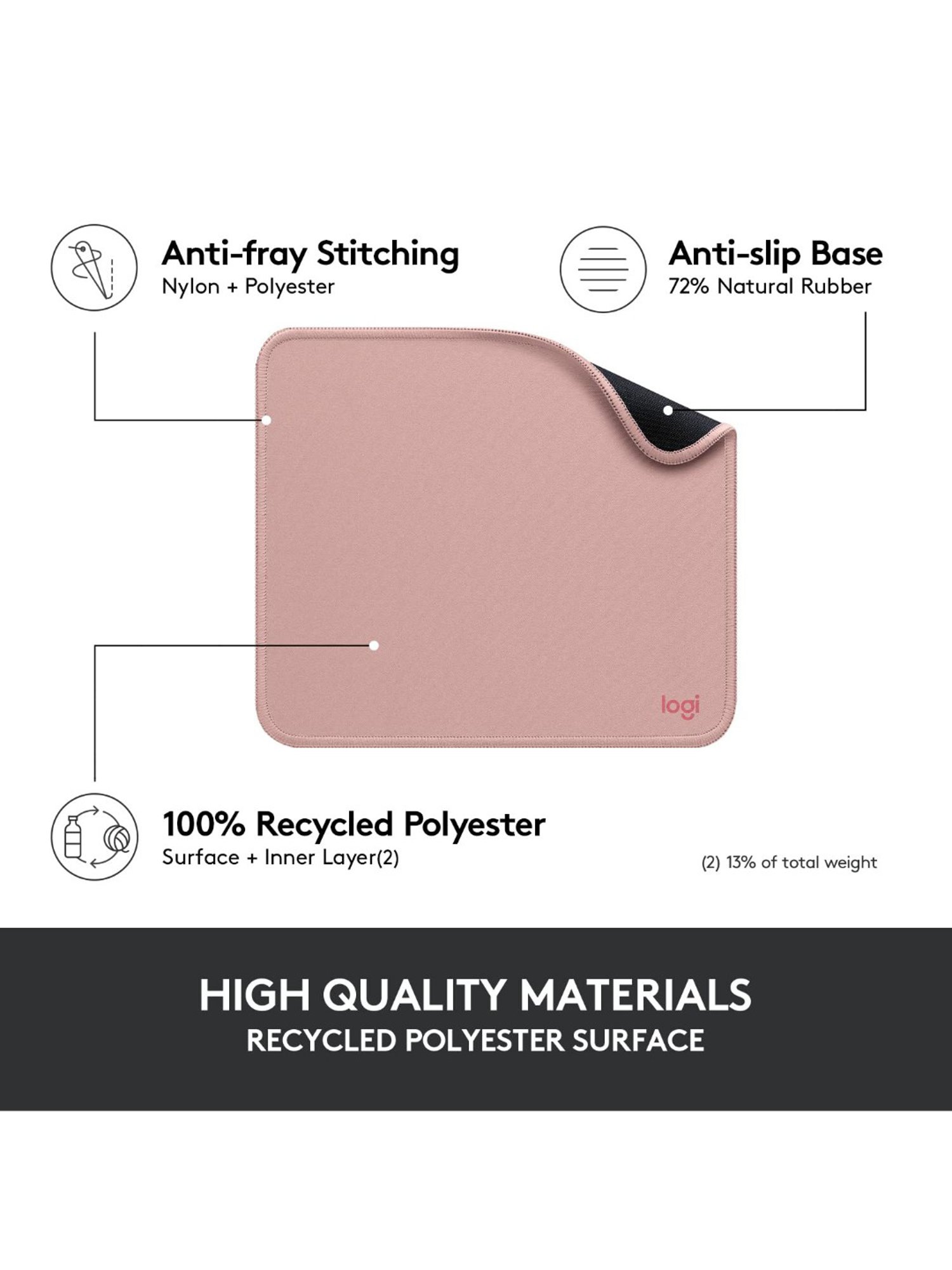 Logitech Mouse Pad - Studio Series, Computer Mouse Mat with Anti-Slip Rubber Base (Dark Rose)