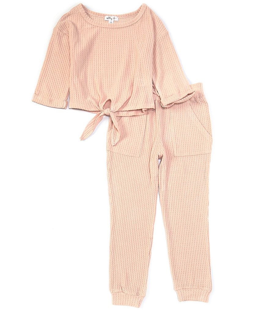 Ally B Big Girls 7-16 Tie-Front Tee & Brushed Thermal Pant Matching Set