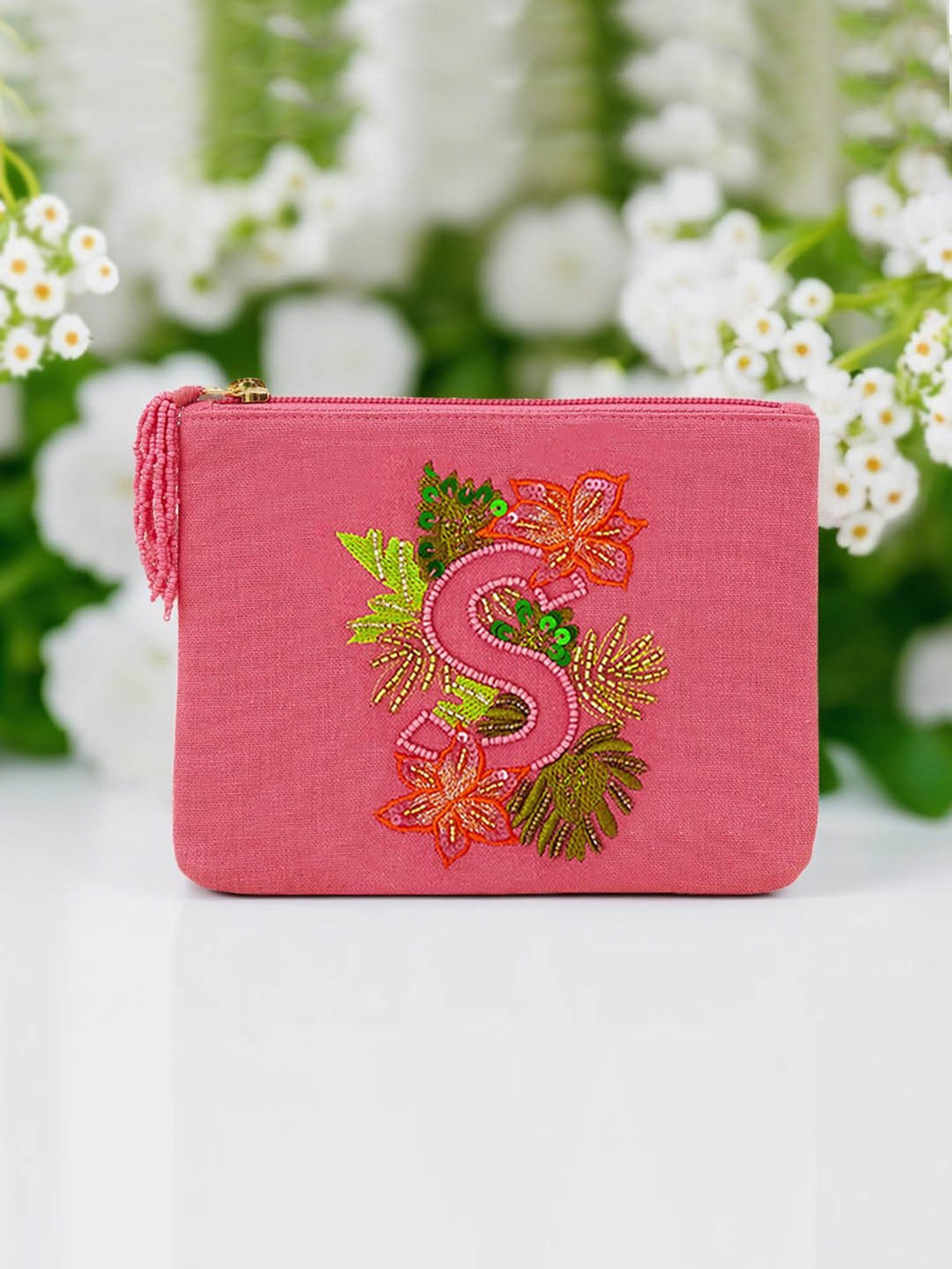 Accessorize London Pink & Green Embellished Pouch