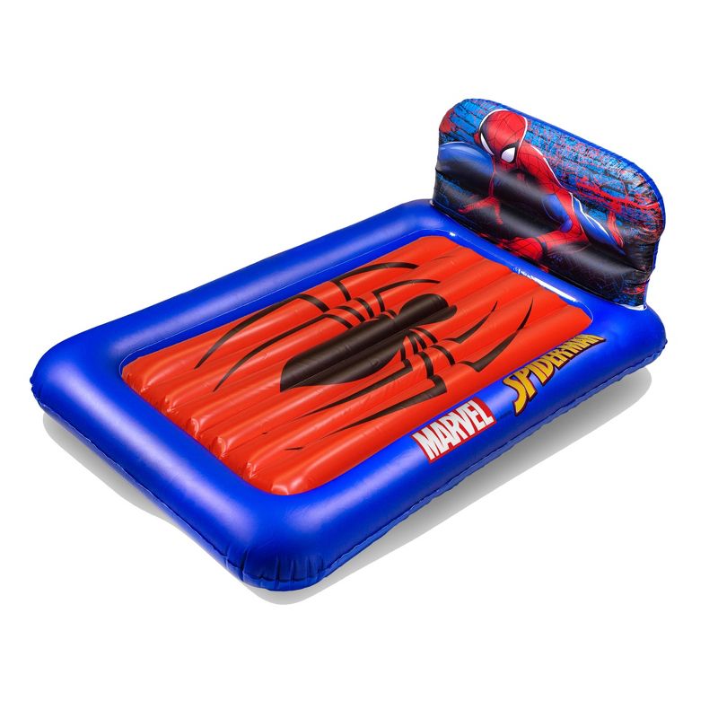 Living iQ Inflatable Portable Small Travel Size Kids Toddler Sleeping Blow Up Air Bed Mattress with Electric Pump and Headboard, Marvel Avengers