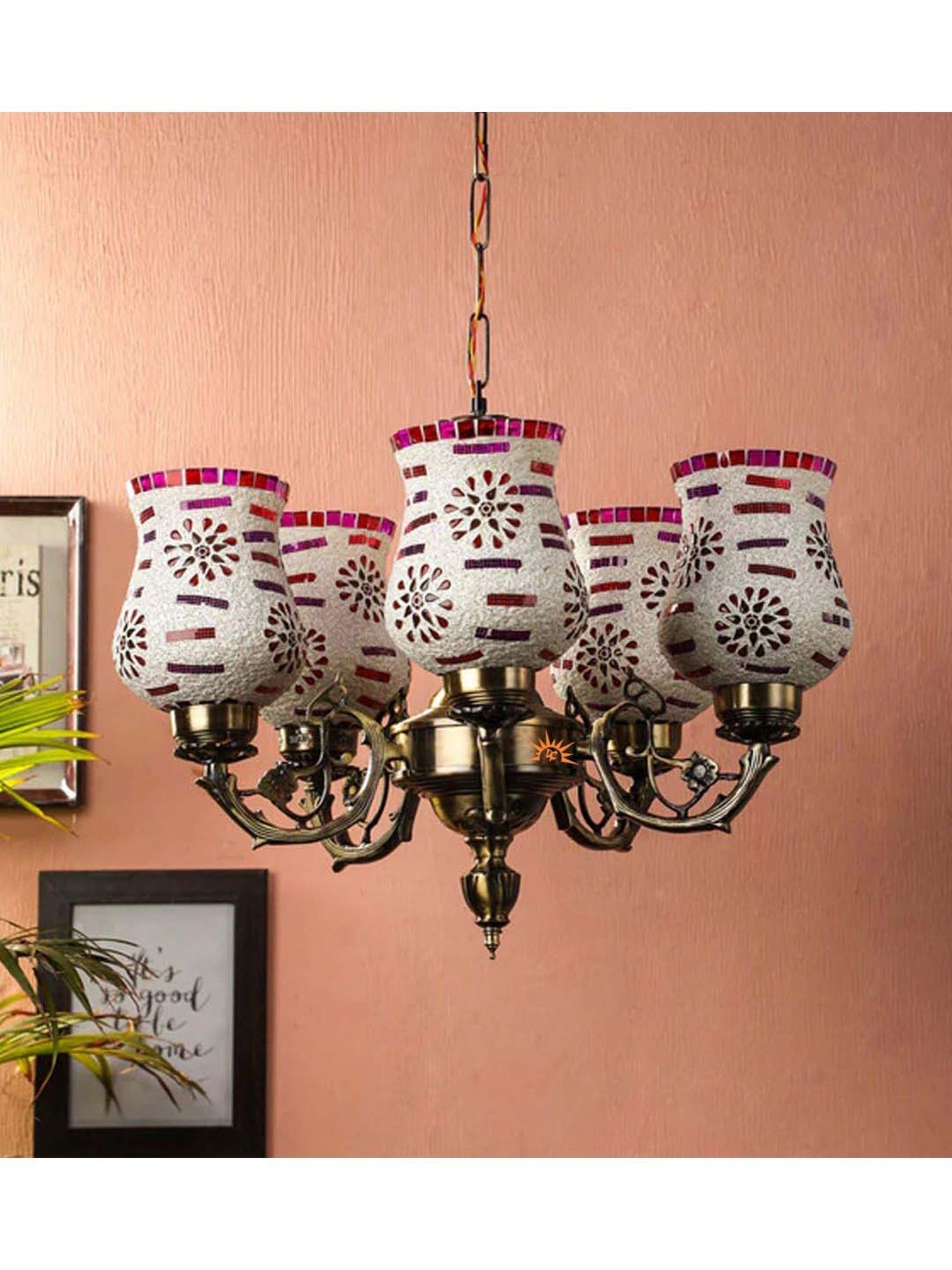 DecorativeRay Antique Gold Glass Chandelier - Set of 1