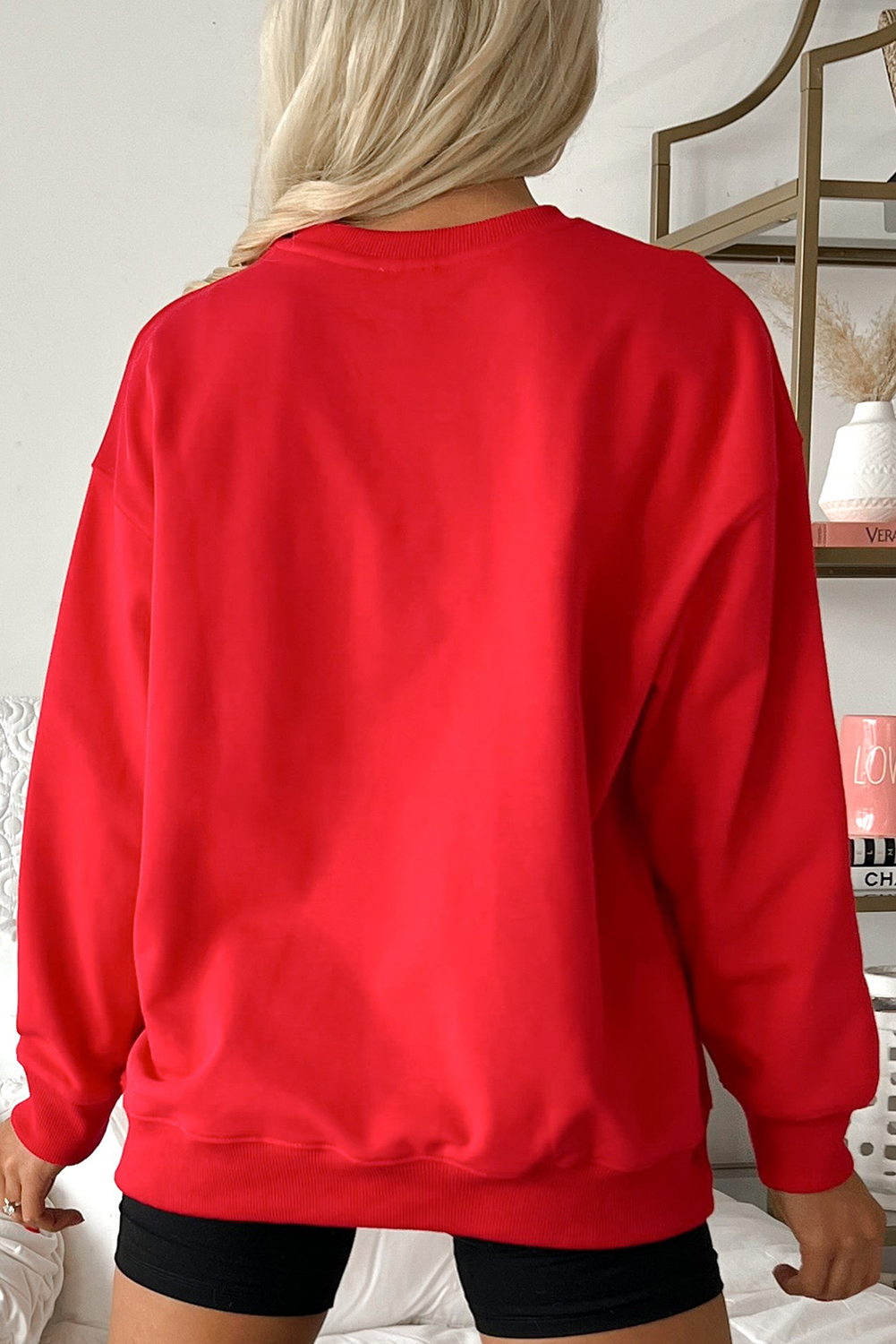 Gray Xmas Candy Cane Sequins Graphic Corded Sweatshirt